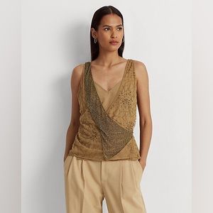 NWT LAUREN RALPH LAUREN BLACK LABEL Beaded Tulle Embellished Sleeveless BlouseXL